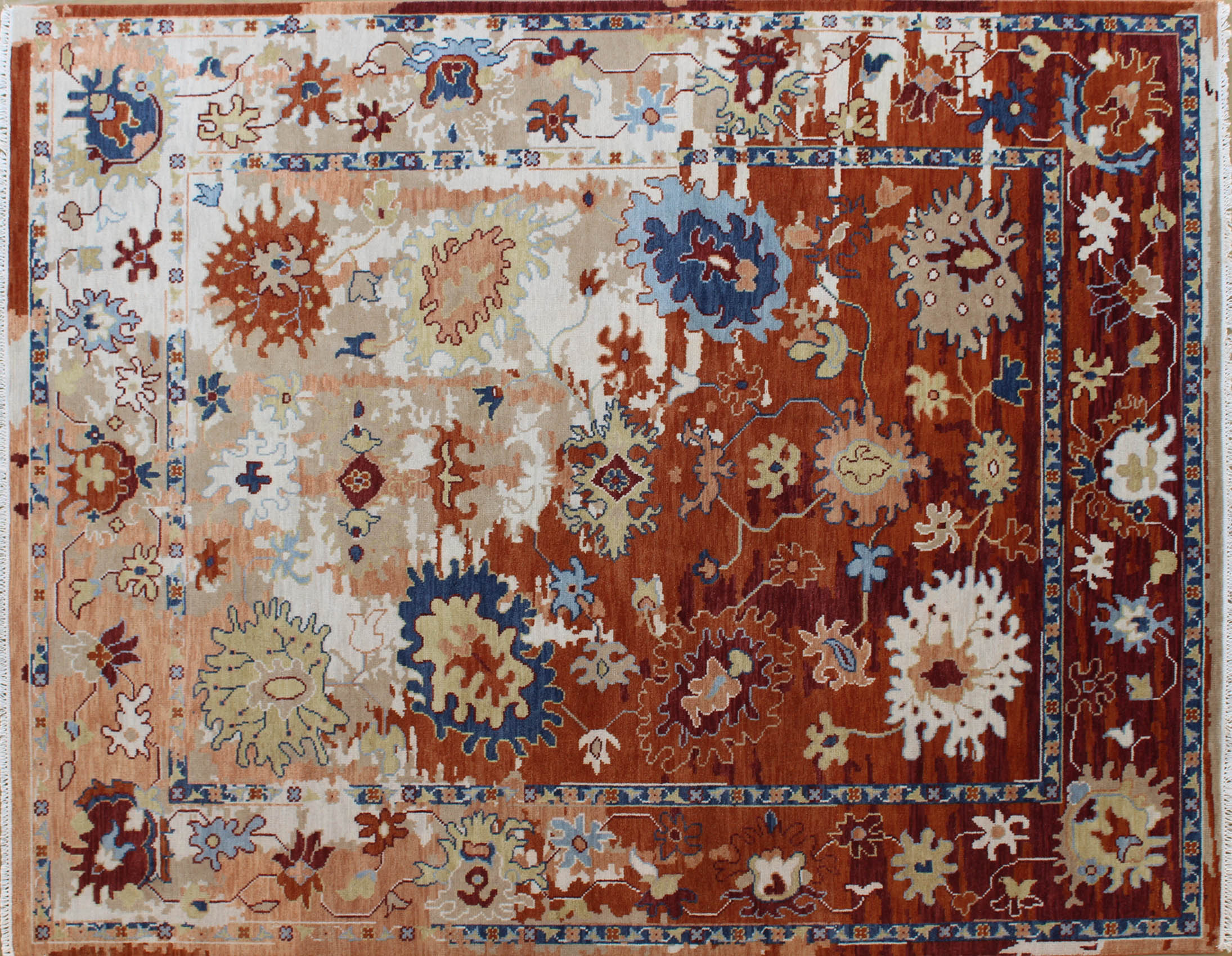 Oushak Rust Multi-Color Traditional Rug 8ft x 10ft - Handknotted Carpet Manufacturer Mirzapur